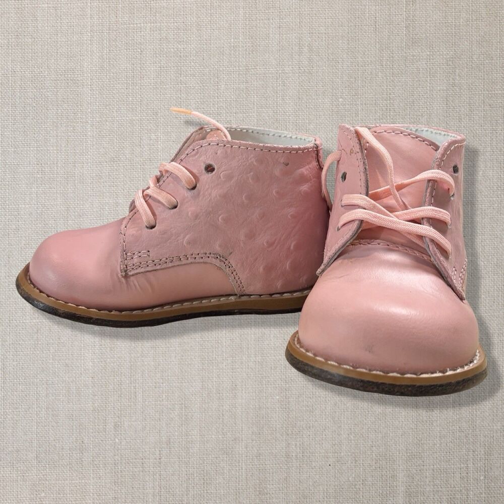 Josmo Walker Pink Ostrich Embossed Leather Lace Up Boots Toddler 4.5